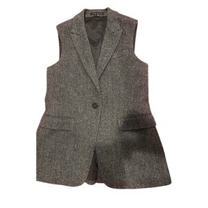 Theory Vest 4 Gray Tweed Notch Lapel One Button Lined Suiting Waistcoat Workwear